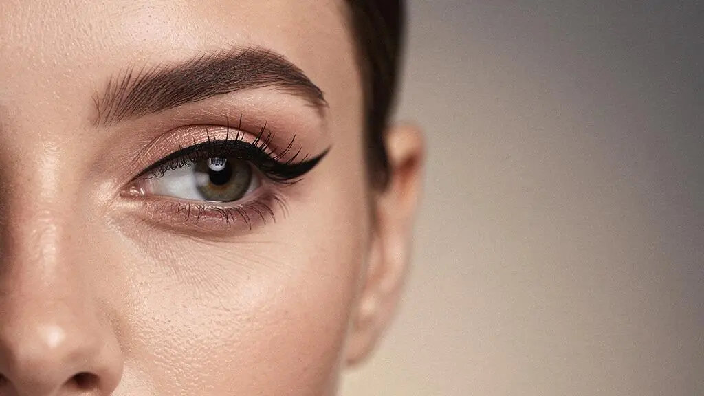 Primer plano editorial de un ojo femenino con un delineado sutil que realza la mirada sin cerrarla visualmente.