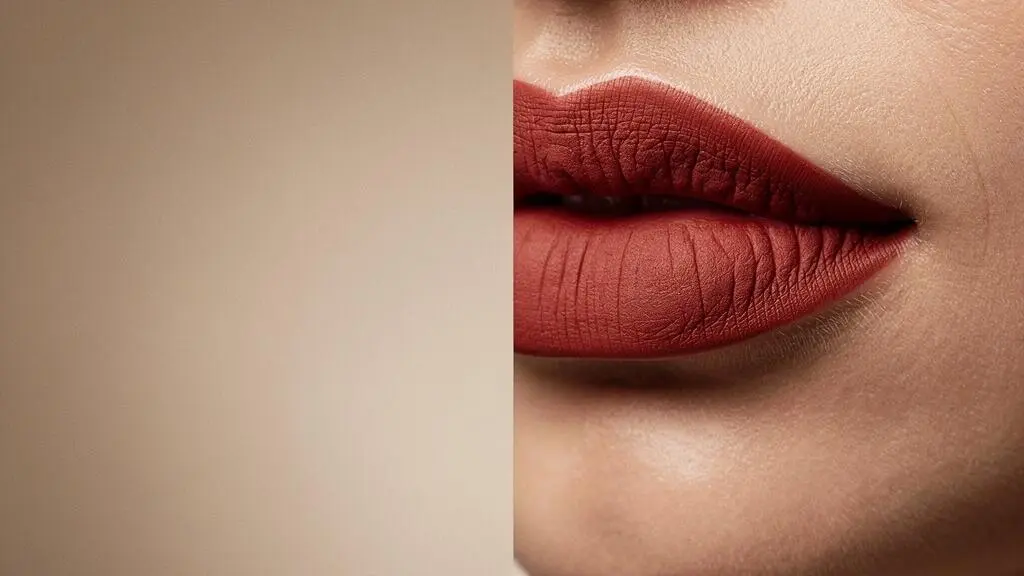 Primer plano editorial de unos labios con acabado mate perfecto, saludable y sin grietas